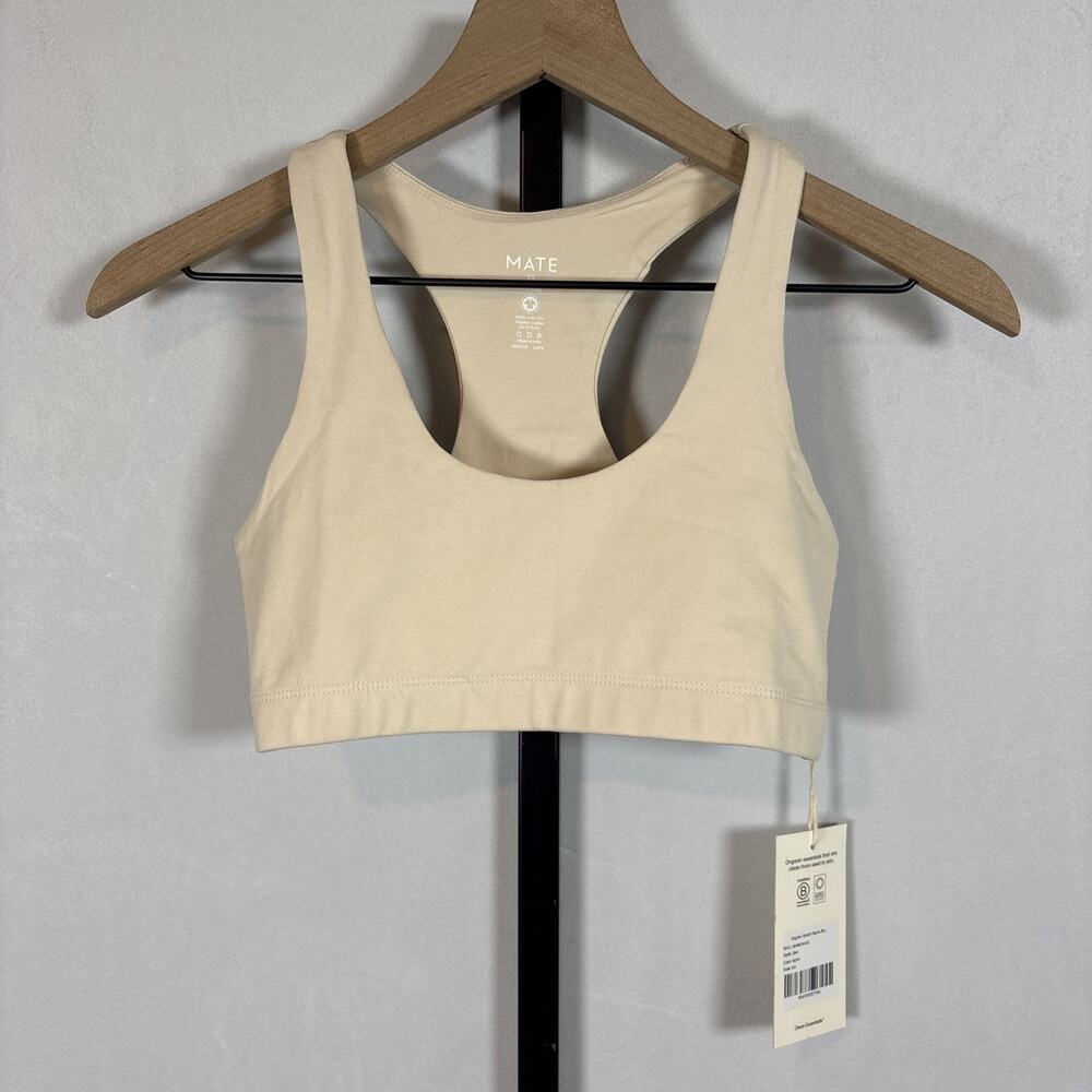 Mate the Label Organic Stretch Sports Bra Women's XS Bone Scoop Neck Racerback